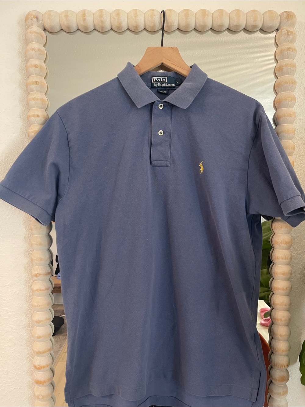 Polo by Ralph Lauren Blue Short-Sleeve Pique Polo with Yellow Pony size L